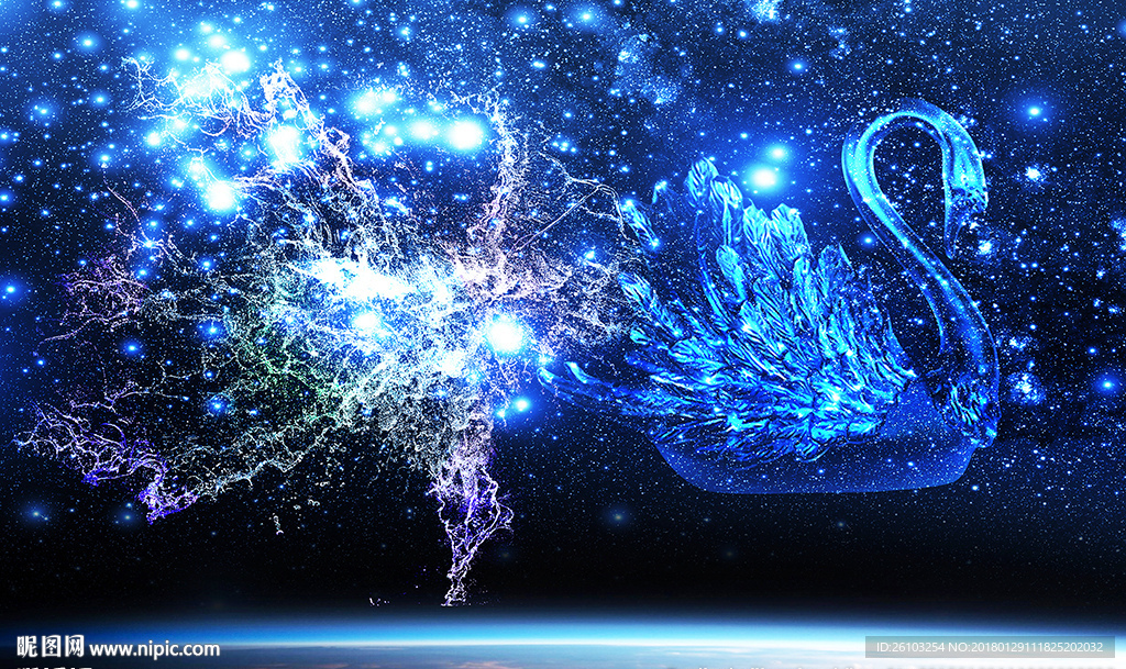 梦幻星空星云天鹅电视背景墙