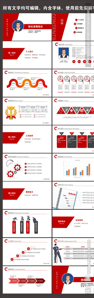 中国红职位竞聘PPT