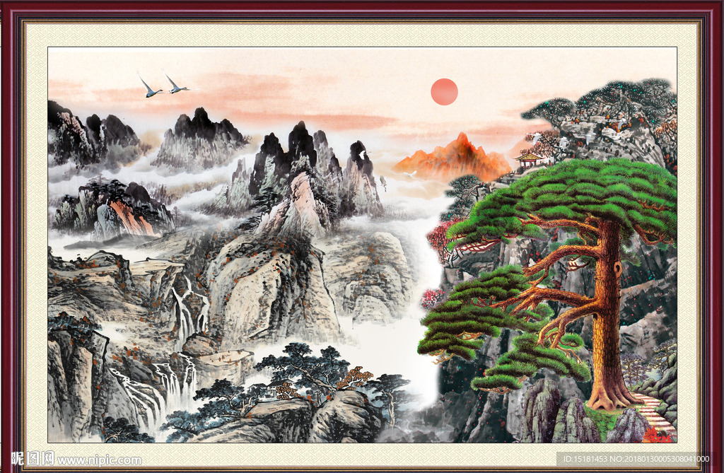 国画迎客松