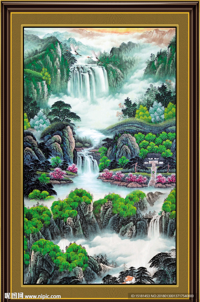 山水竖幅国画