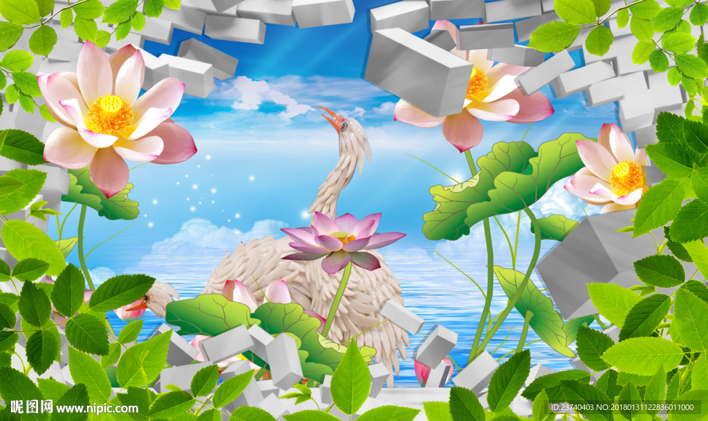 3d背景墙荷花