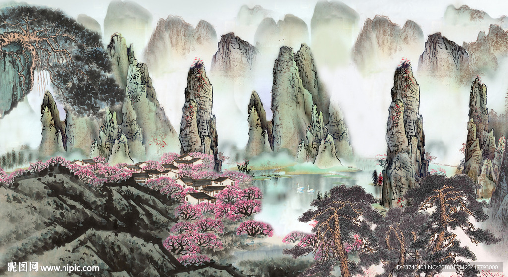 山水国画背景墙