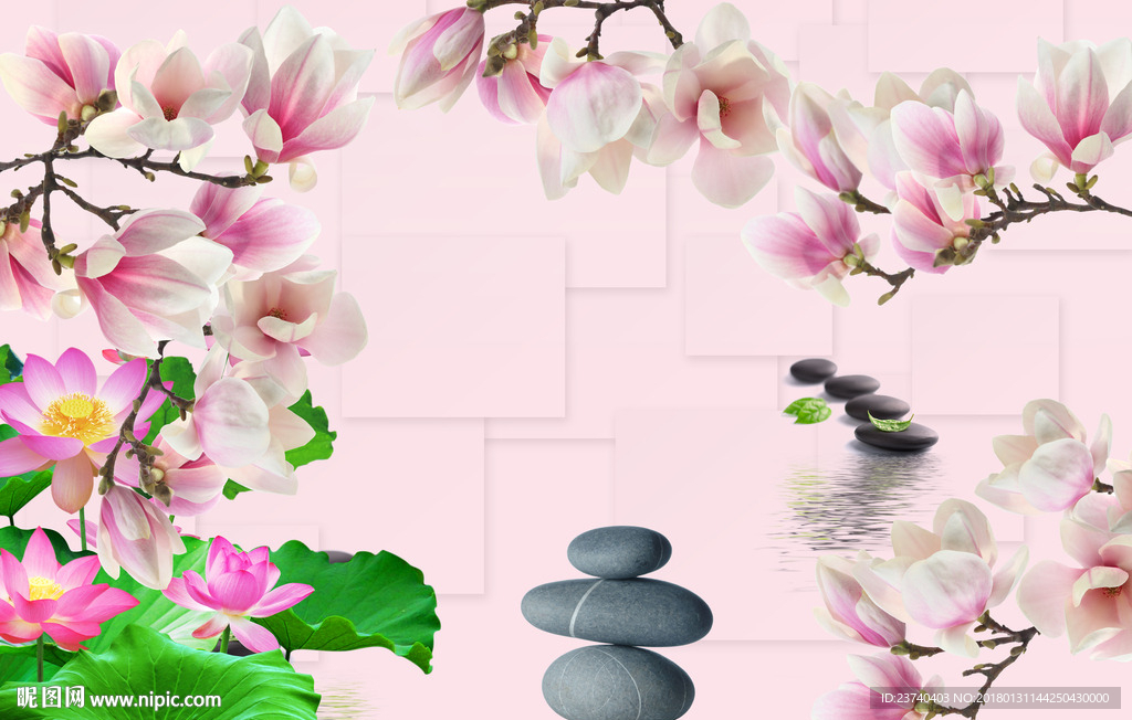 3d玉兰花背景墙