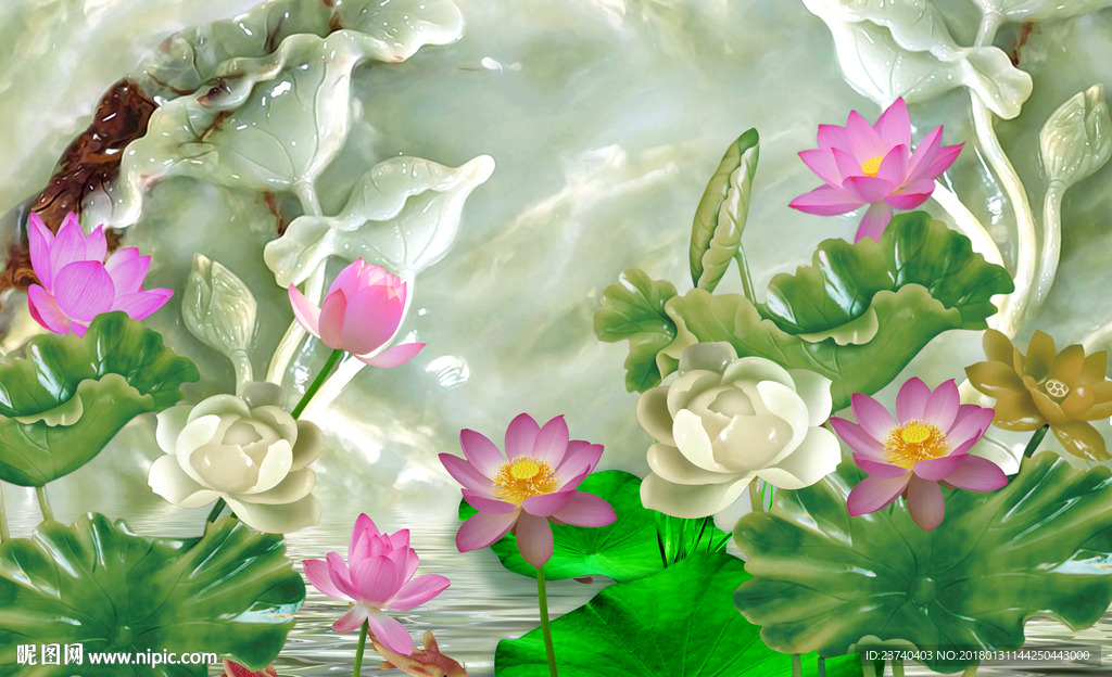 中式荷花背景墙
