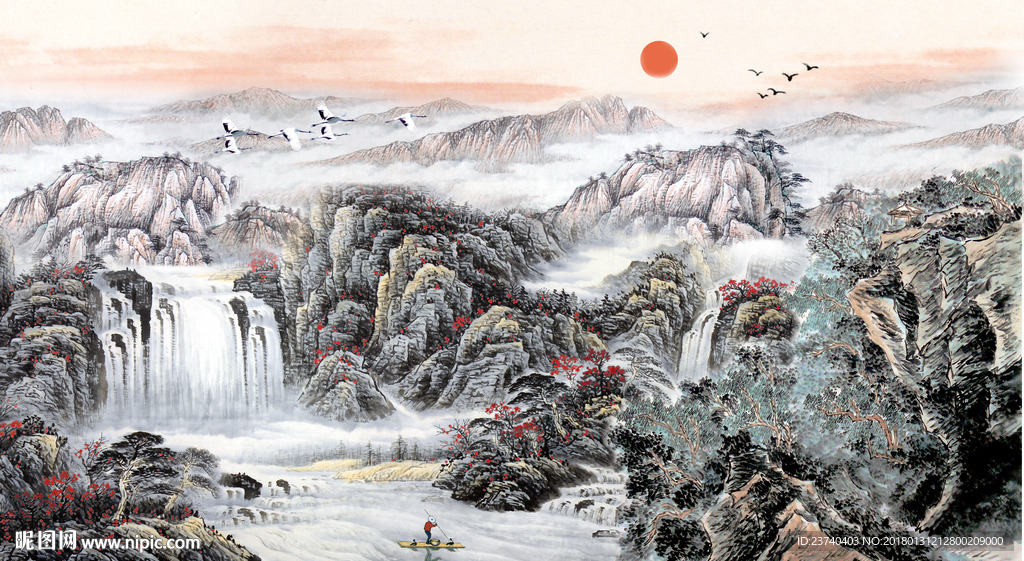 山水国画背景墙