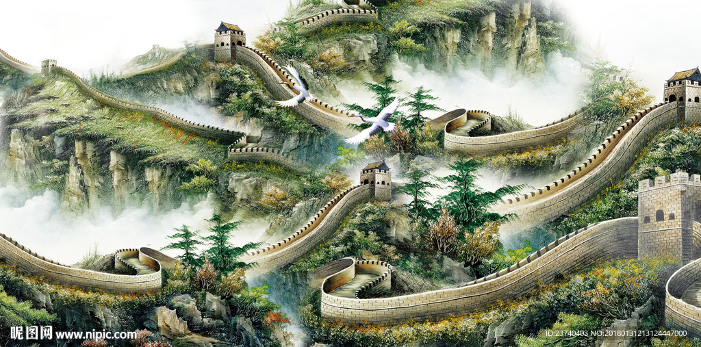 长城国画背景墙