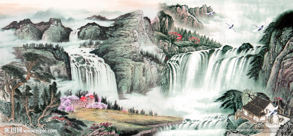 山水国画背景墙