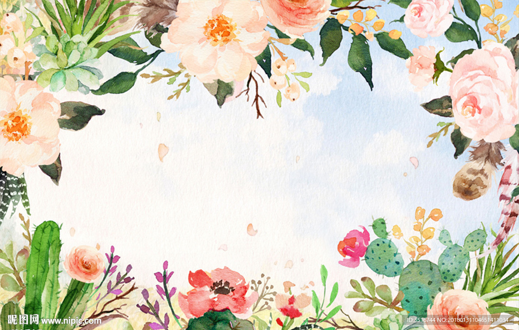 现代简约手绘水彩花卉背景墙