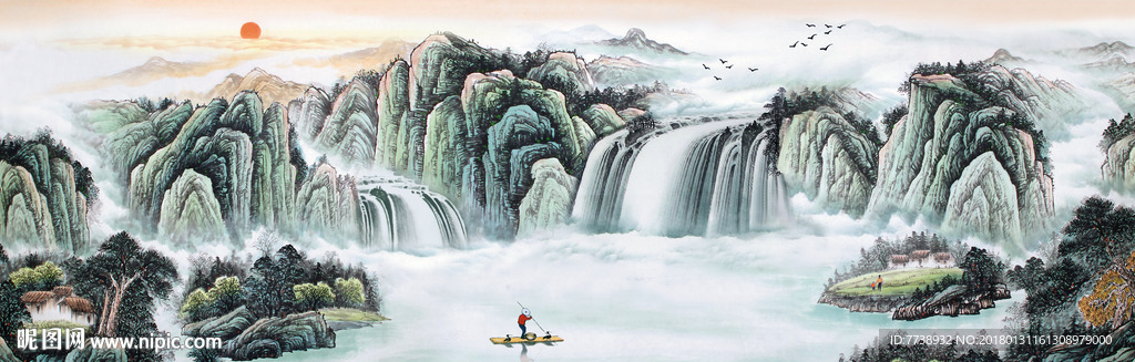 流水生财山水画