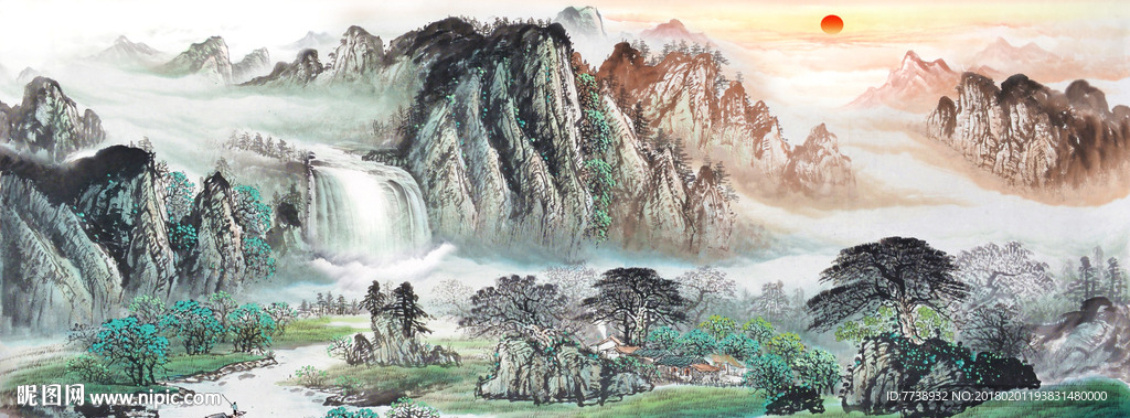 旭日东升 山水画