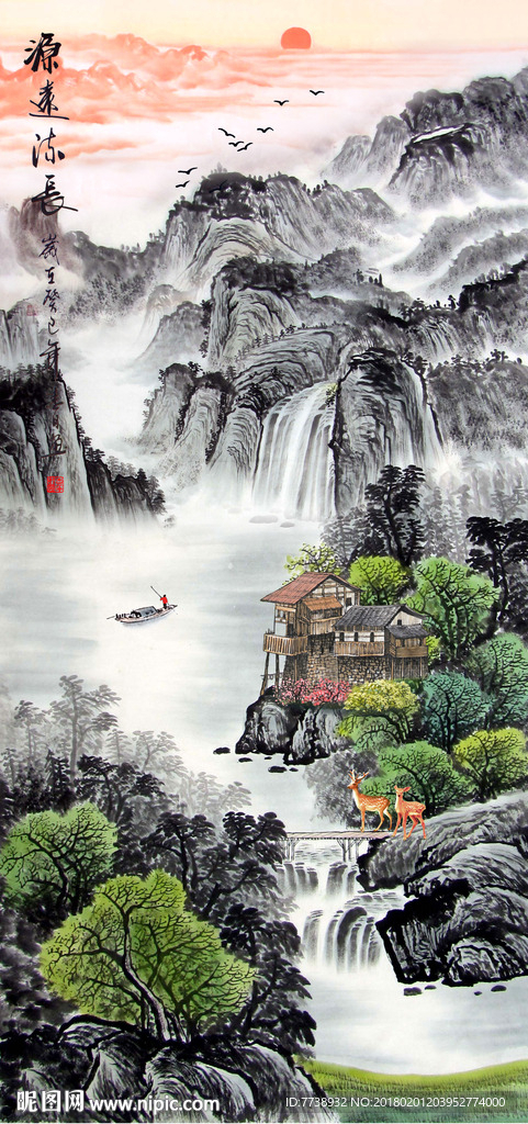 旭日东升 山水画玄关
