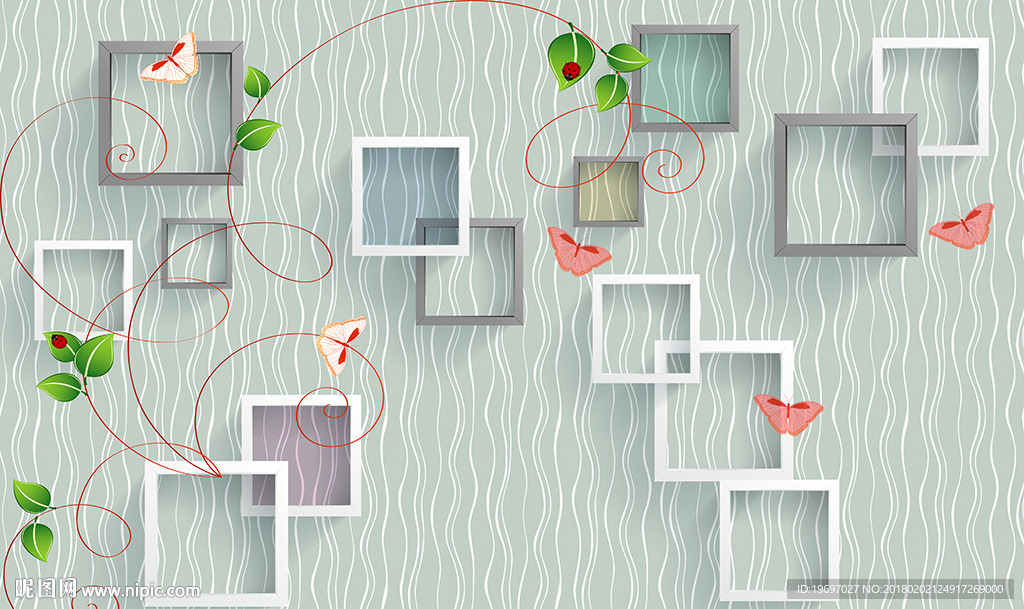 3d方框花藤电视背景墙