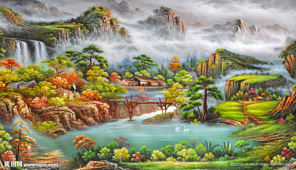 油画风景背景墙