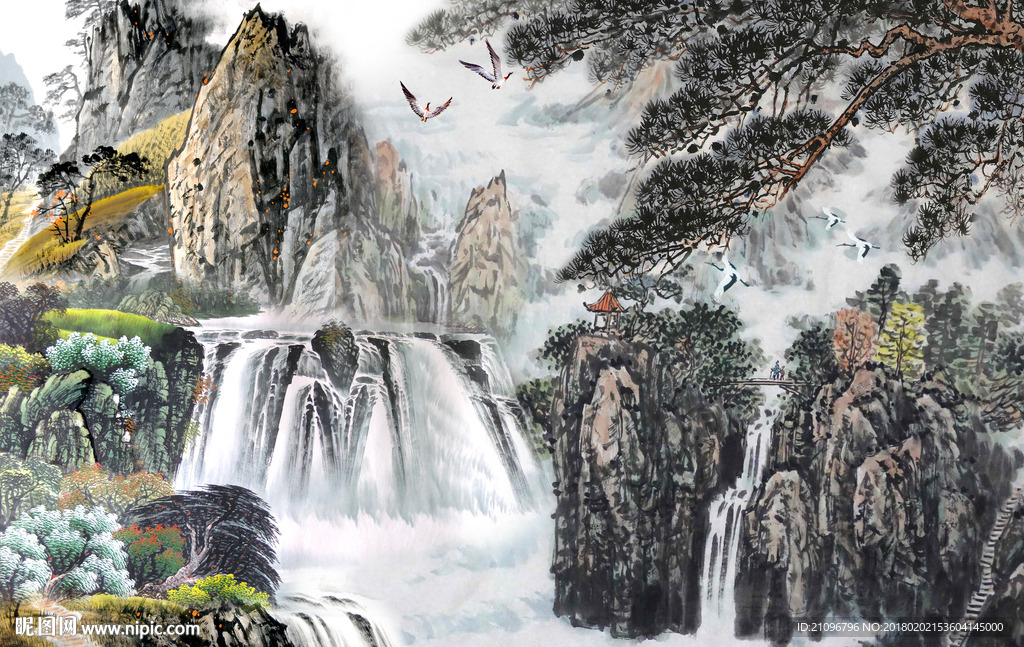 山水国画背景墙