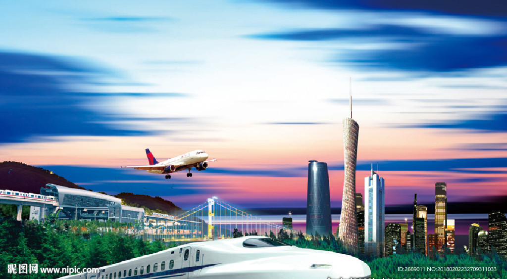 建筑 高铁 桥 飞机 素材