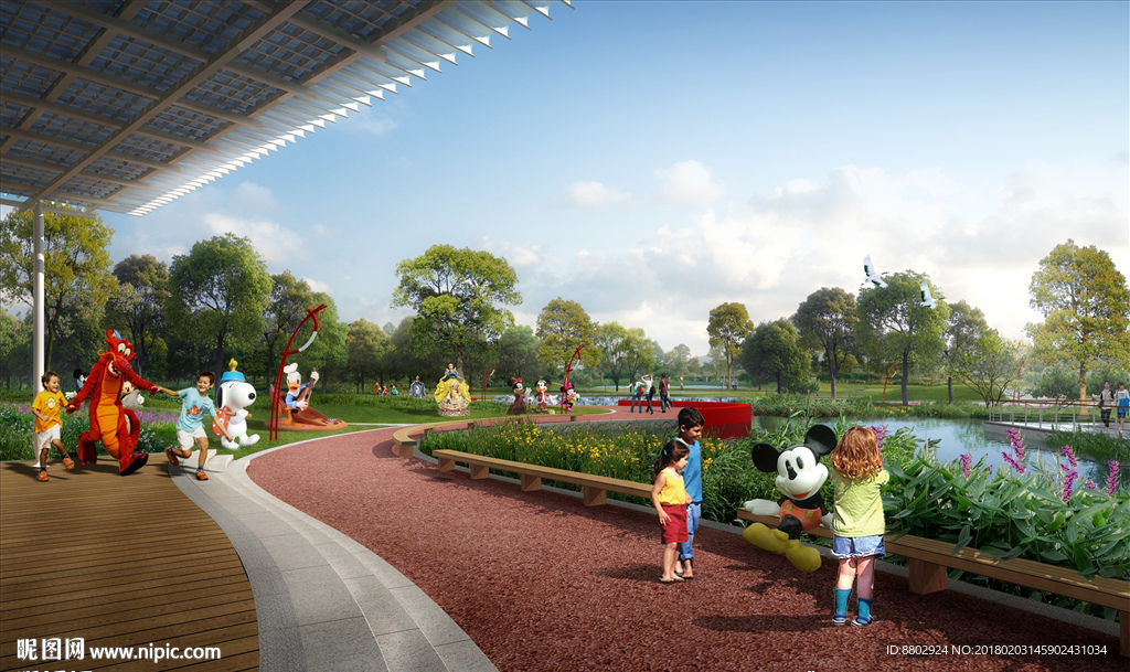 境外风格滨水休闲场地效果图