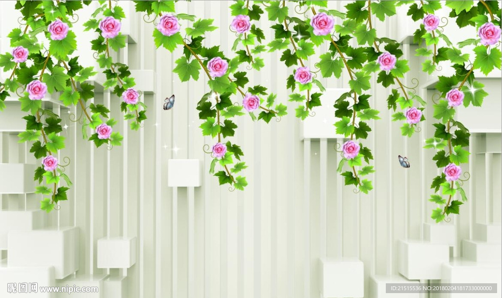 3D花藤玫瑰花朵