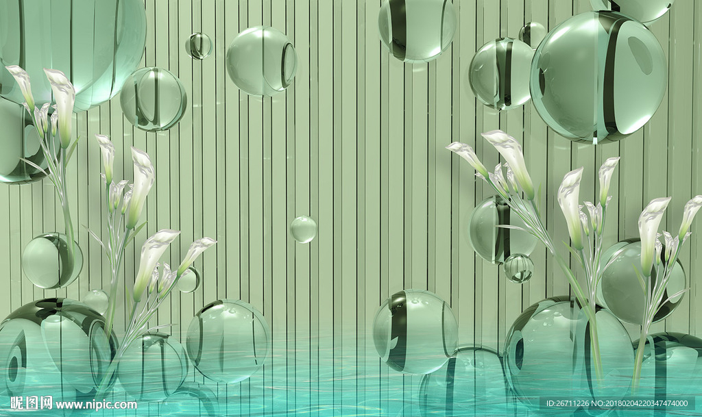 绿色水滴花朵背景墙
