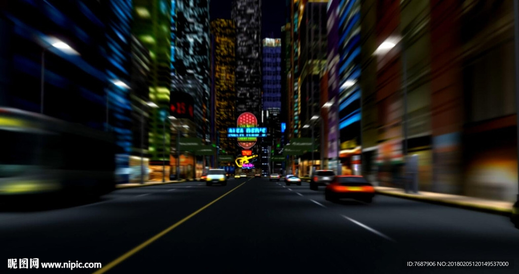 3D动感灯光夜景城市