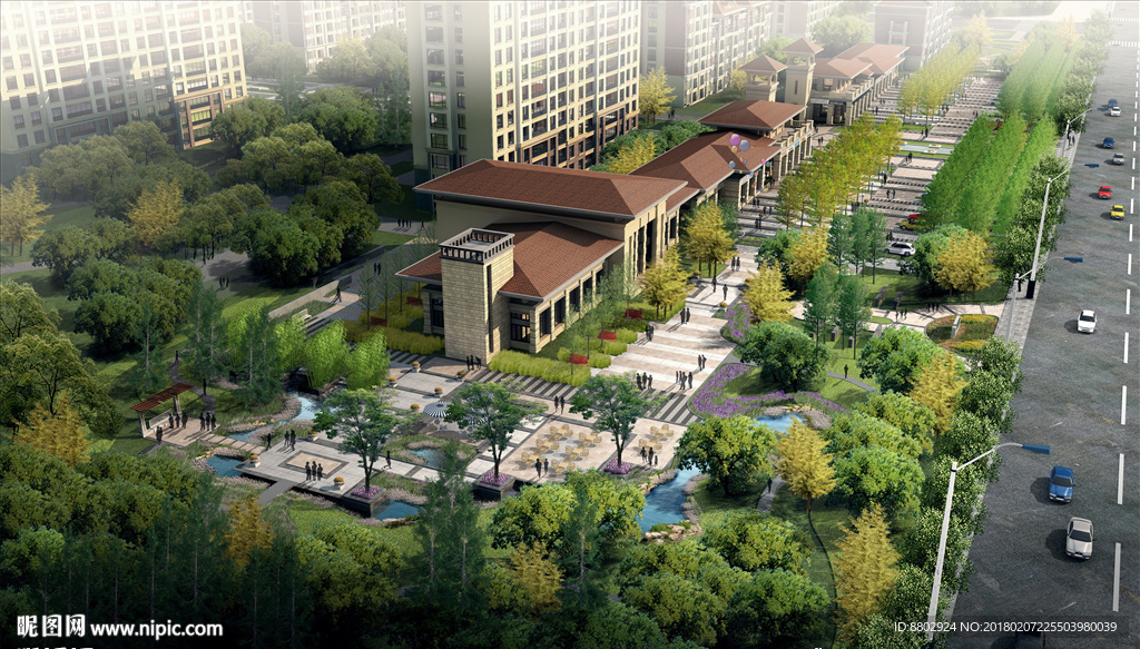 小区鸟瞰效果图