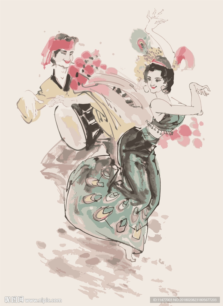 56民族-傣族 矢量图