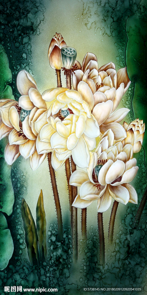 荷花绿色玄关背景底纹素材