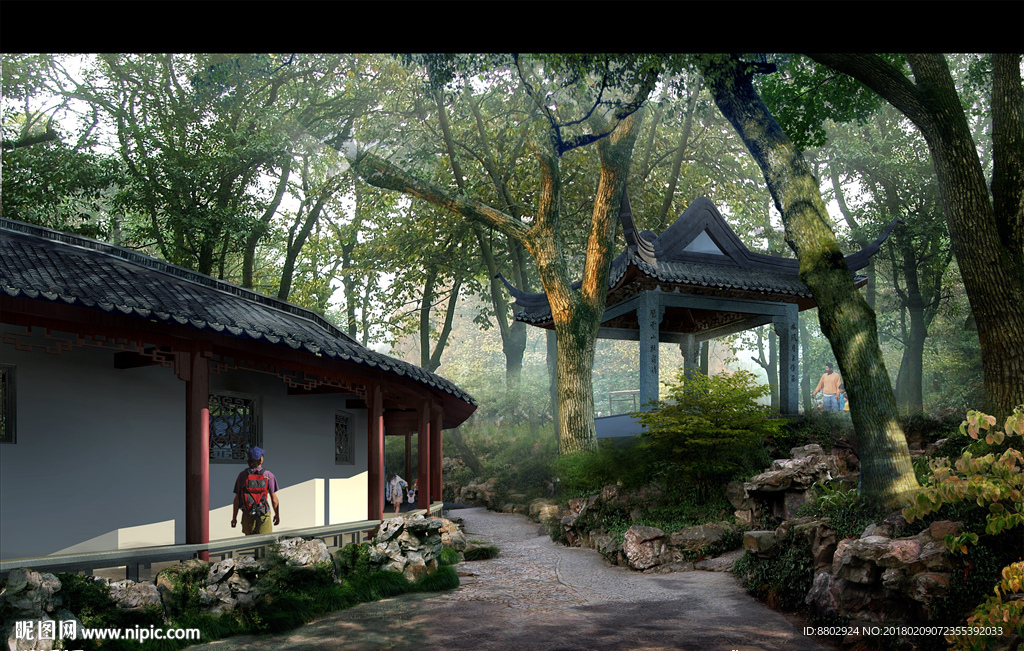 中式园林局部效果图