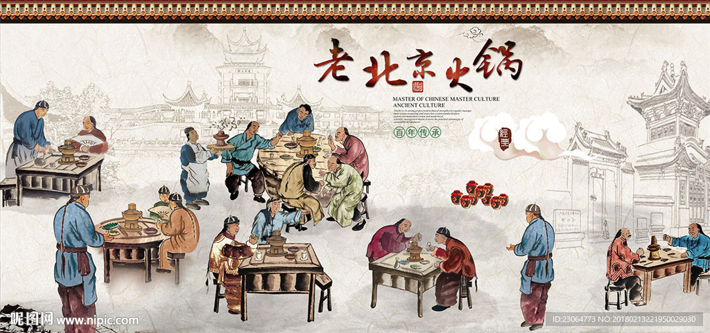 老北京火锅手绘复古图