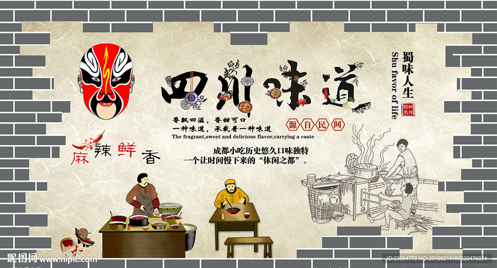 复古怀旧重庆火锅餐饮背景墙图片
