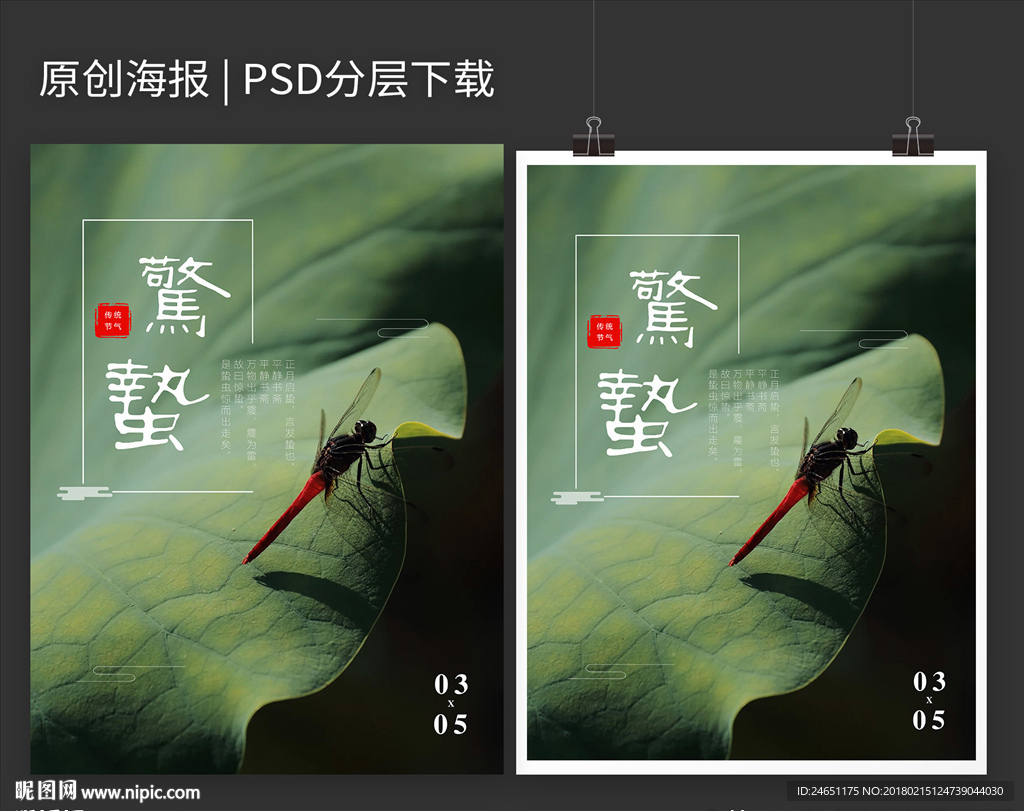 小清新二十四节气惊蛰海报
