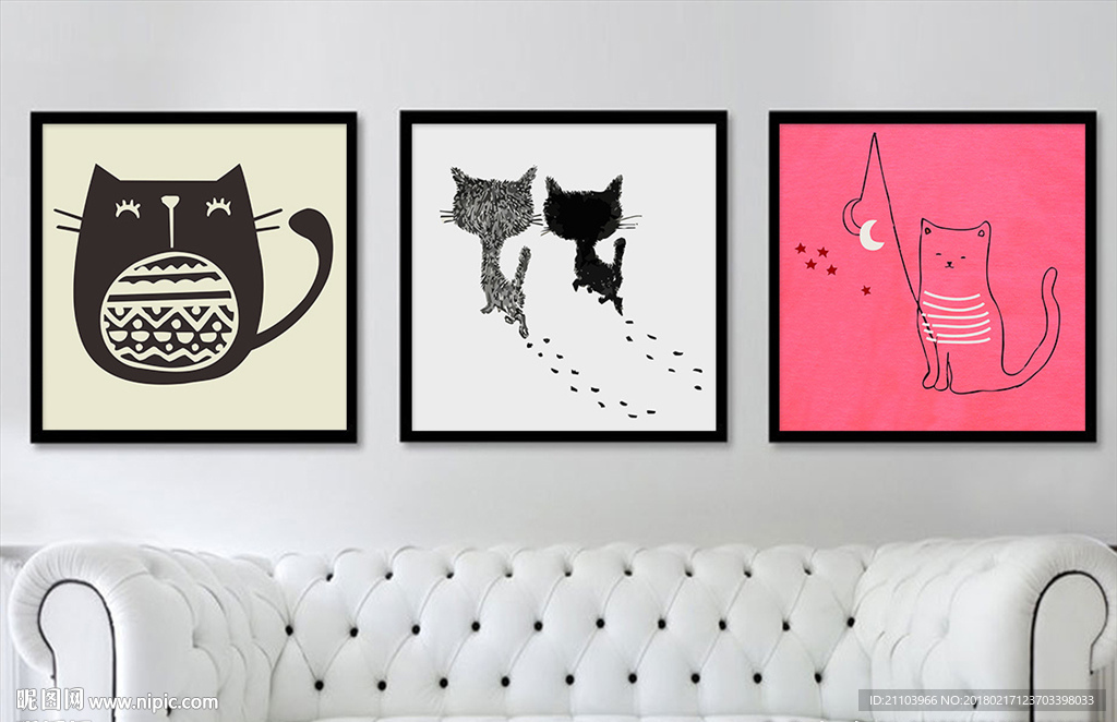 欧式时尚简约小猫艺术画
