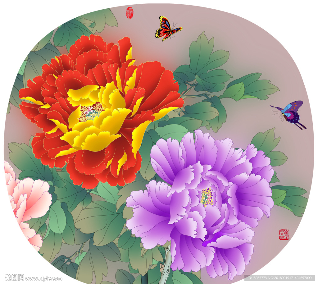 团扇扇面牡丹花开富贵