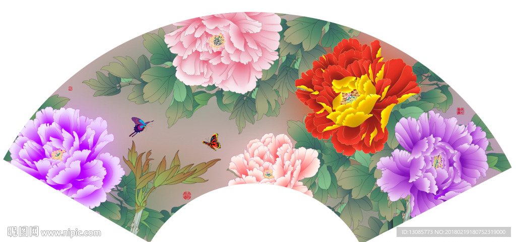 团扇扇面牡丹花开富贵