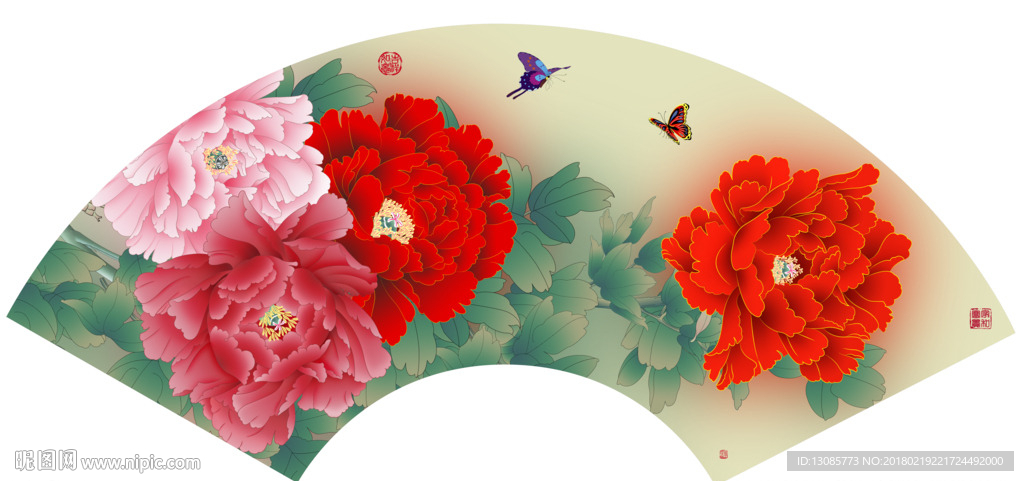 团扇扇面牡丹花开富贵