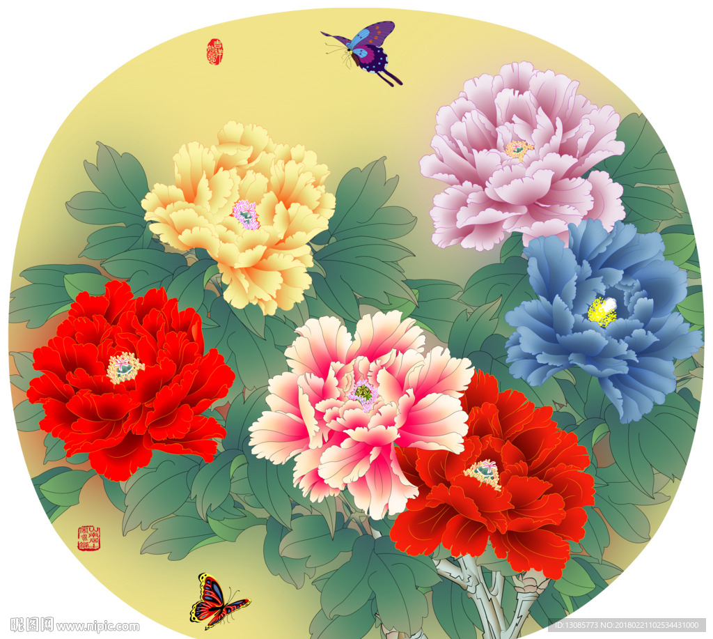 团扇扇面牡丹花开富贵