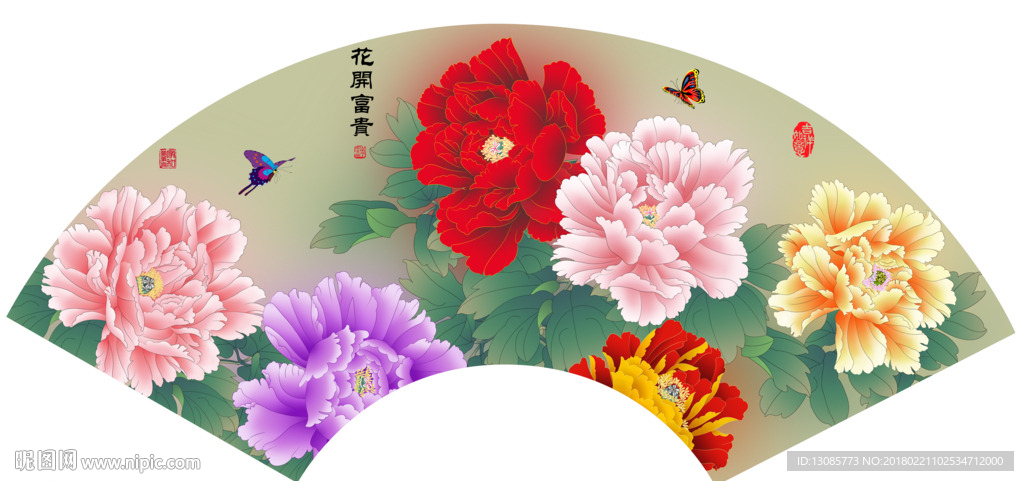 团扇扇面牡丹花开富贵