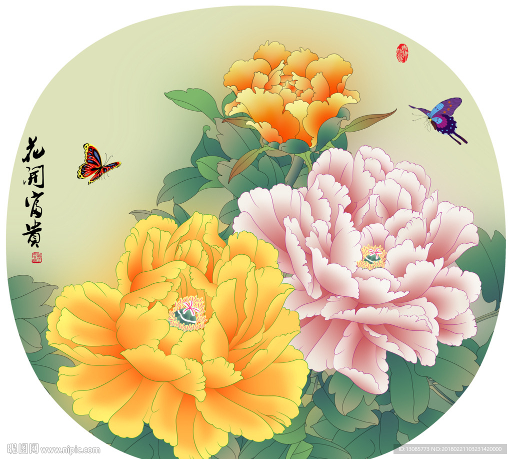 团扇扇面牡丹花开富贵