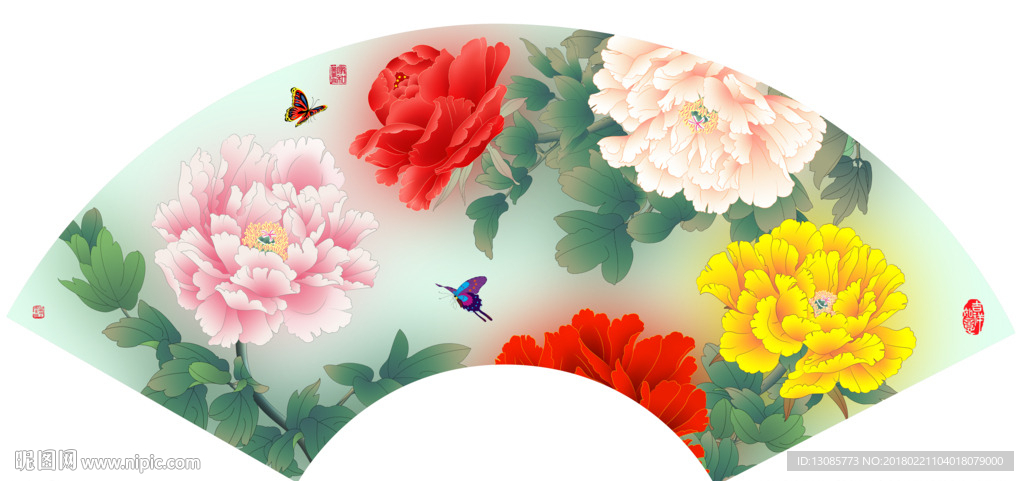 团扇扇面牡丹花开富贵