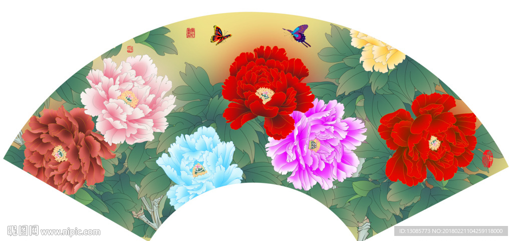 团扇扇面牡丹花开富贵