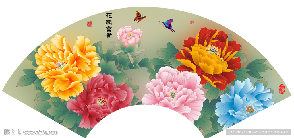 团扇扇面牡丹花开富贵