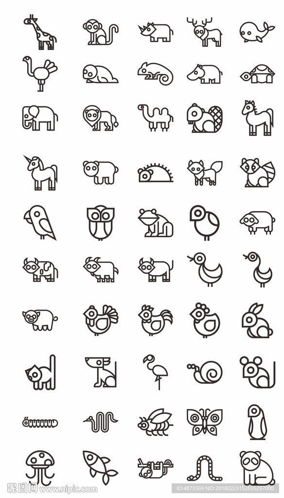 50只动物线性图标图片