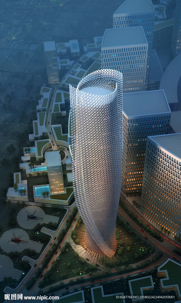 智能金融中心鸟瞰建筑效果图