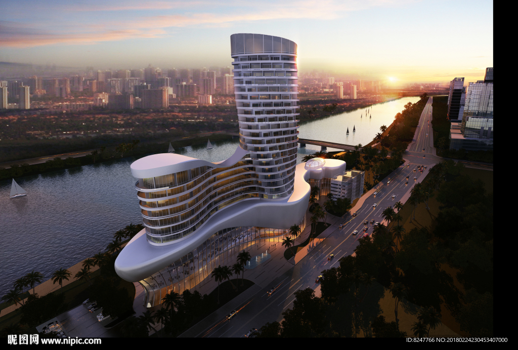 高档次五星级异形酒店建筑效果图