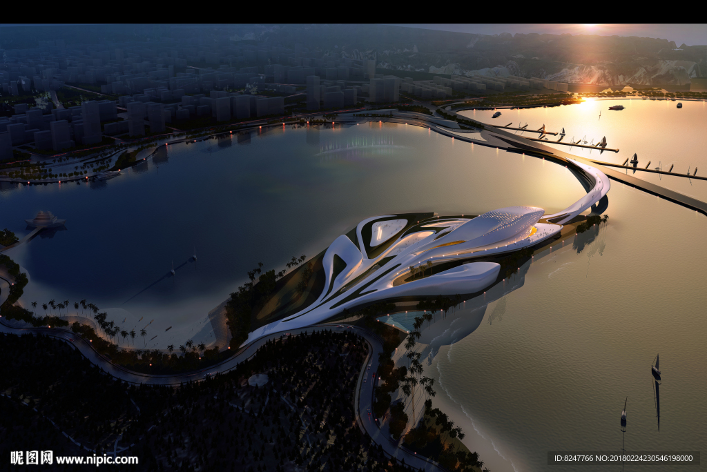 现代智能大厦鸟瞰建筑效果图