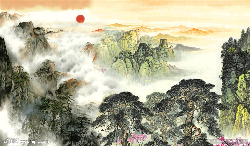 旭日东升会议室办公室大厅风水画