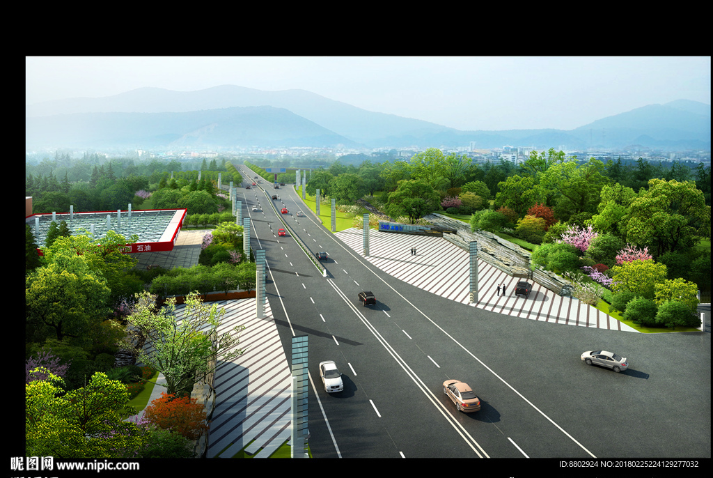 加油站道路鸟瞰图