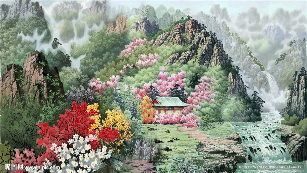 春晓大型春季鲜花盛开风水聚宝盆