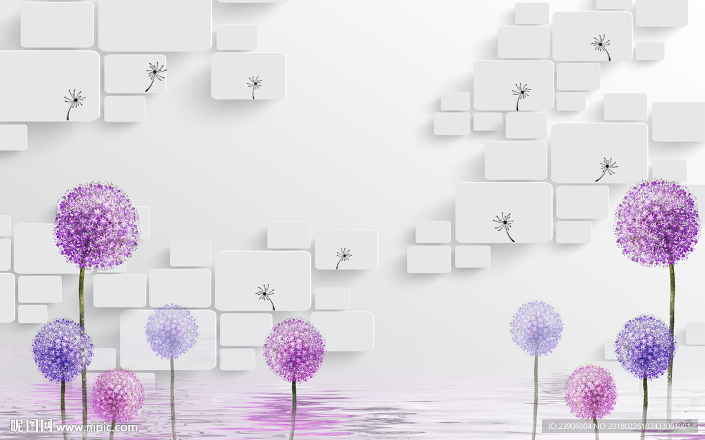 3D时尚彩色蒲公英背景墙