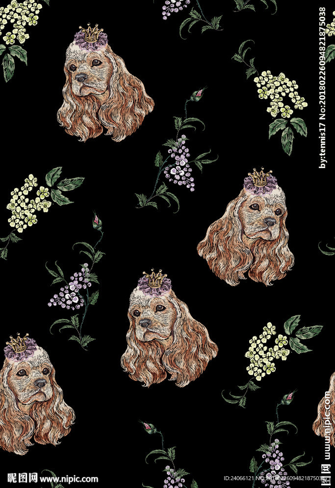 女装刺绣花卉小狗花型