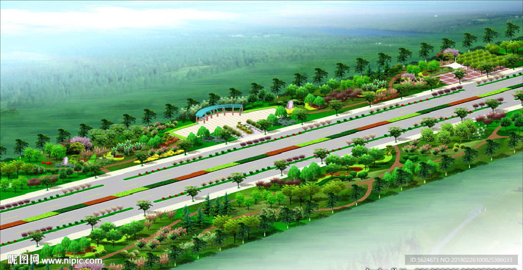 道路 景观 绿化 效果图 PS